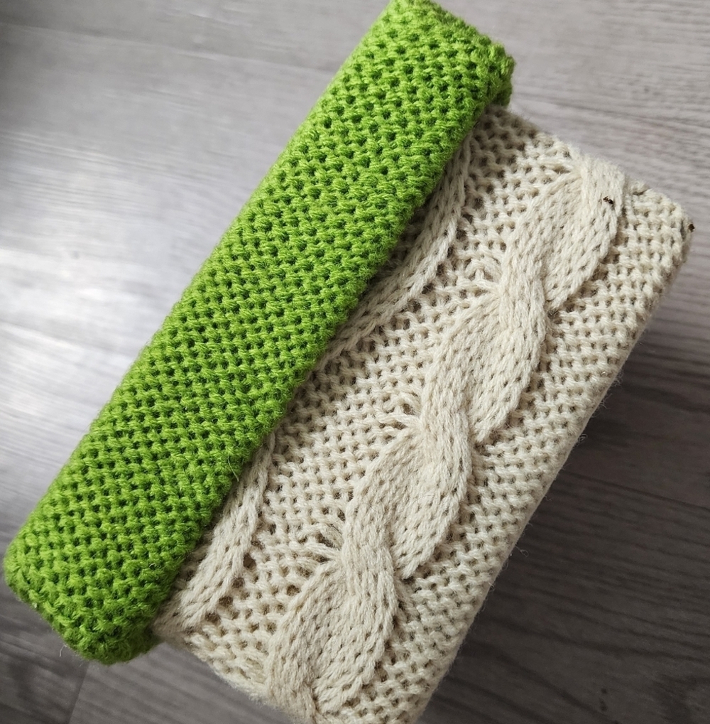 Cozy Green and Cream Knitted Crochet Handmade Box Vintage